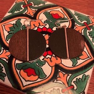 Round Wooden Color-block Earrings